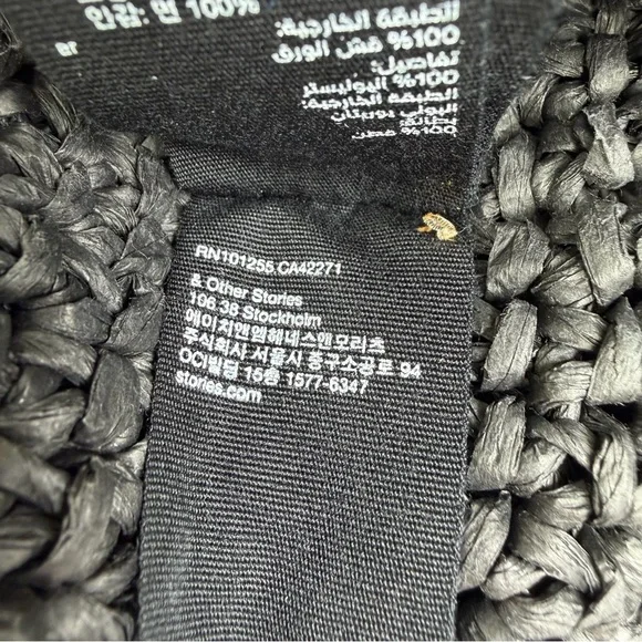 & Other Stories Black Woven Paper Straw Circle Ring Tote Boho Handbag - Picture 9 of 9